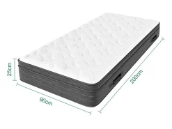 Colchão 90x200cm molas ensacadas - esp.25cm - suporte 7 zonas - com alça - Hipoaalergénico