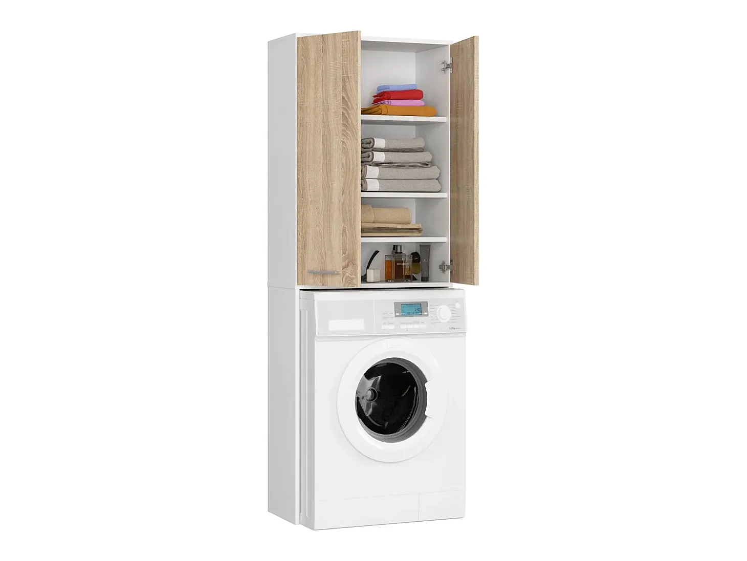 Coluna Alta para Lavanderia 180cm com Portas - Acabamento Branco/Carvalho de Sonoma