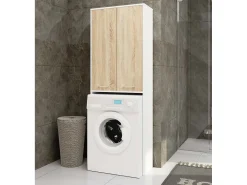 Coluna Alta para Lavanderia 180cm com Portas - Acabamento Branco/Carvalho de Sonoma