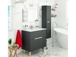 Coluna de banheiro Williamsburg, Móvel suspenso de banheiro com 2 portas, Roupeiro alto, 31x26h135 cm, Antracite e Carvalho