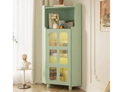 Coluna de canto para banheiro - con iluminação LED - con 1 porta - con 2 prateleiras - con prateleiras abertas - verde