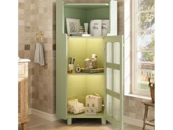 Coluna de canto para banheiro - con iluminação LED - con 1 porta - con 2 prateleiras - con prateleiras abertas - verde