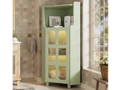 Coluna de canto para banheiro - con iluminação LED - con 1 porta - con 2 prateleiras - con prateleiras abertas - verde
