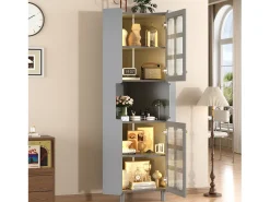 Coluna de canto para banheiro - con iluminação LED - con 2 portas - con 4 prateleiras - con prateleiras abertas - cinza