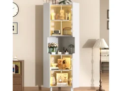 Coluna de canto para banheiro - con iluminação LED - con 2 portas - con 4 prateleiras - con prateleiras abertas - branco