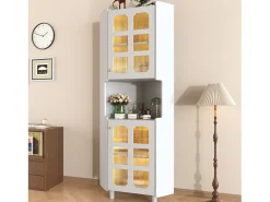 Coluna de canto para banheiro - con iluminação LED - con 2 portas - con 4 prateleiras - con prateleiras abertas - branco
