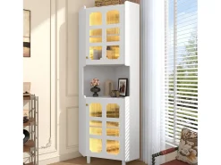 Coluna de canto para banheiro - con iluminação LED - con 2 portas - con 4 prateleiras - con prateleiras abertas - branco