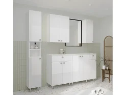 Coluna de casa de banho haaus Zaria, 2 portas, Branco/branco brilhante, MDF, C 30 x L 27 x A 190 cm