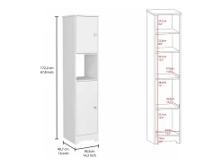 Coluna de Casa de Banho Ibis em Melamina com 2 portas e 1 prateleira , 172.21 cm X 36.32 cm X 40.64 cm , Branco