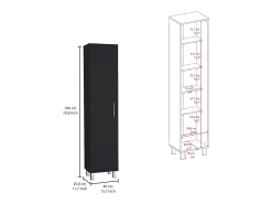 Coluna de casa de banho Laska com 5 prateleiras e 1 porta, preto, 180 cm X 40 cm X 29.8 cm