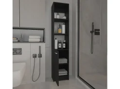 Coluna de casa de banho Málaga em melamina com um armário e 3 prateleiras , 162 cm X 33 cm X 26.4 cm , Preto