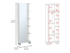 Coluna de casa de banho multifunções Urano em melamina, com espelho, 157.98 cm X 51.18 cm X 21.79 cm , Branco