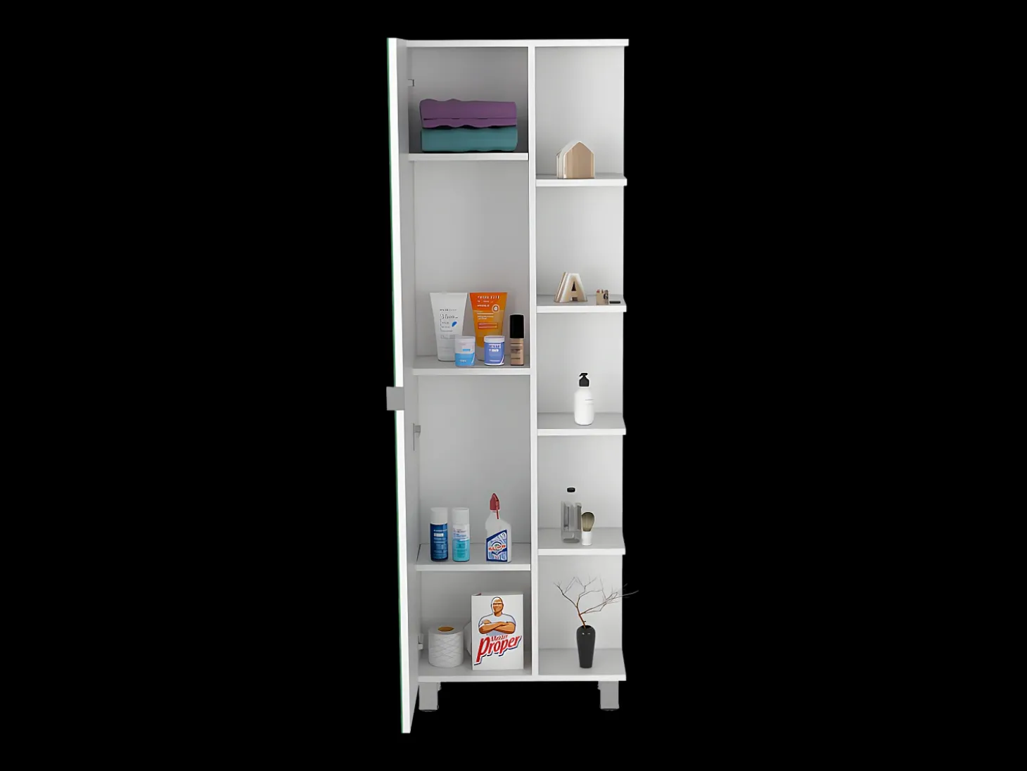 Coluna de casa de banho multifunções Urano em melamina, com espelho, 157.98 cm X 51.18 cm X 21.79 cm , Branco