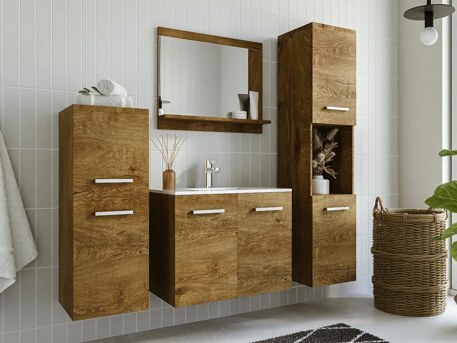 Coluna de casa de banho suspensa cor natural escura C30 x L30 x A133 cm MIELA