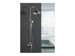 Coluna de chuveiro retro cromada com misturador mecânico, cabeça orientável Ø205 mm e chuveirinho 1 jato anticalcário