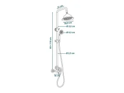 Coluna de chuveiro retro cromada com misturador mecânico, cabeça orientável Ø205 mm e chuveirinho 1 jato anticalcário
