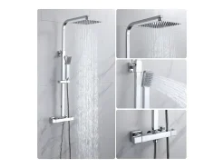 Coluna de chuveiro termostática Aica coluna de chuveiro termostática 38℃ sem torneira conjunto de chuveiro prata brilhante 80-120cm
