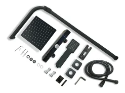 Coluna de chuveiro termostático Aica com termostato preto fosco com barra quadrada 764-1184mm chuveiro de banho