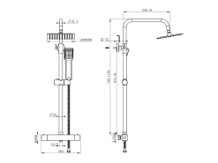 Coluna de chuveiro termostático Aica com termostato preto fosco com barra quadrada 764-1184mm chuveiro de banho
