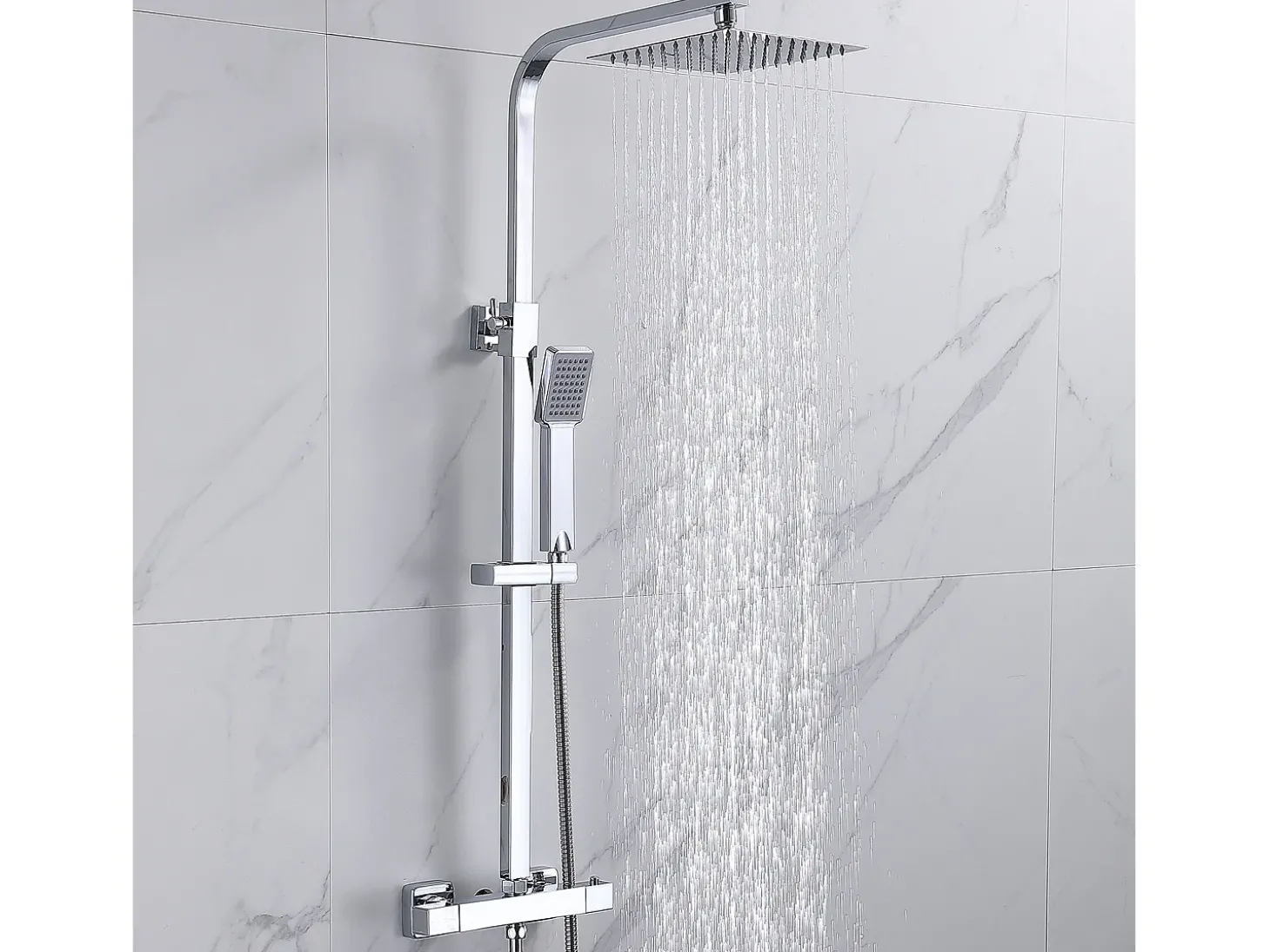 Coluna de chuveiro termostático Aica Cabeça de chuveiro termostático com barra ajustável 80-120cm