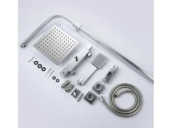 Coluna de Chuveiro Termostática AICA Cromada Ajustável com Chuveiro de Mão e Chuveiro Superior Grande Quadrado