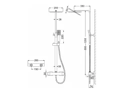 Coluna de ducha termostática Aica 38℃ preto fosco 80-120cm para banheiro