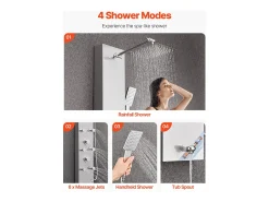 Coluna de Duche com Chuveiro Efeito Chuva SucceBuy Sistema de Painel de Duche de Parede de Alta Pressão em Aço Inoxidável Escovado, Torneira 4 Funções