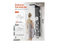 Coluna de Duche com Chuveiro Efeito Chuva SucceBuy Sistema de Painel de Duche de Parede LED em Aço Inoxidável Escovado, Torneira 6 Funções, 1345 mm