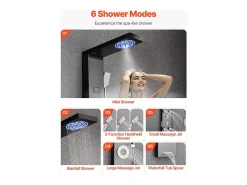 Coluna de Duche com Chuveiro Efeito Chuva SucceBuy Sistema de Painel de Duche de Parede LED em Aço Inoxidável Escovado, Torneira 6 Funções, 1345 mm