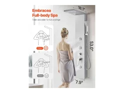Coluna de Duche SucceBuy, com Chuveiro Efeito Chuva, Sistema de Painel de Duche de Parede de Alta Pressão em Aço Inoxidável Escovado, Torneira com 5 Funções