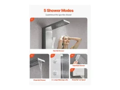 Coluna de Duche SucceBuy, com Chuveiro Efeito Chuva, Sistema de Painel de Duche de Parede de Alta Pressão em Aço Inoxidável Escovado, Torneira com 5 Funções
