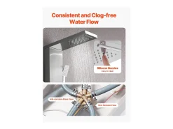 Coluna de Duche SucceBuy, com Chuveiro Efeito Chuva, Sistema de Painel de Duche de Parede de Alta Pressão em Aço Inoxidável Escovado, Torneira com 5 Funções