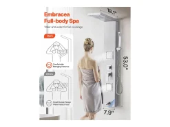 Coluna de Duche SucceBuy, com Chuveiro Efeito Chuva, Sistema de Painel de Duche de Parede de Alta Pressão em Aço Inoxidável Escovado, Torneira com 5 Funções