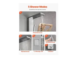 Coluna de Duche SucceBuy, com Chuveiro Efeito Chuva, Sistema de Painel de Duche de Parede de Alta Pressão em Aço Inoxidável Escovado, Torneira com 5 Funções