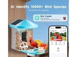 Comedouro para Aves Inteligente SucceBuy com Câmera, 2K HD, Espécies IA, Alimentado pela Energia Solar