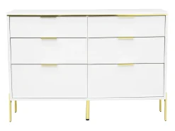 Commode blanc laquée avec 6 tiroirs - Surface finition brillant -Pieds dorés