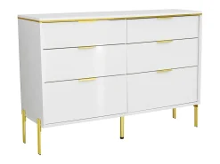 Commode blanc laquée avec 6 tiroirs - Surface finition brillant -Pieds dorés