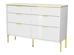 Commode blanc laquée avec 6 tiroirs - Surface finition brillant -Pieds dorés