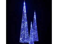 Conj. cones decorativos c/ LEDs azuis acrílico 30/45/60 cm