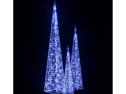 Conj. cones decorativos c/ LEDs azuis acrílico 60/90/120 cm