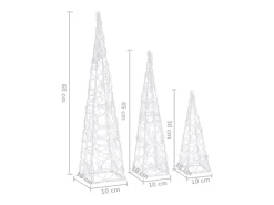 Conj. cones decorativos c/ LEDs branco frio acrílico 30/45/60cm