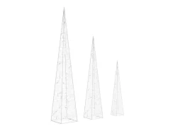 Conj. cones decorativos c/ LEDs branco frio acrílico 30/45/60cm
