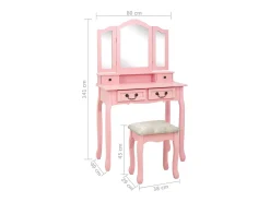 Conj. toucador com banco 80x69x141 cm madeira paulownia rosa