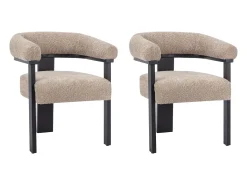 Conjunto 2 cadeiras apoios de braço tecido bouclé e madeira hévea taupe e preto LIVELIA