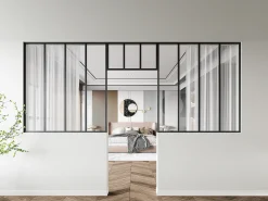 Conjunto 2 divisórias + divisória envidraçada 2x C120 x A130 + C73 x A40 cm preto BAYVIEW