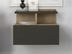 Conjunto 2 mesas cabeceira suspensas com 1 gaveta e 1 prateleiras natural antracite AZELNO