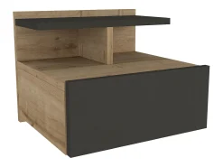 Conjunto 2 mesas cabeceira suspensas com 1 gaveta e 1 prateleiras natural antracite AZELNO