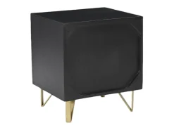 Conjunto 2 mesas cabeceira gaveta e nicho madeira mangueira metal preto e dourado BELORI
