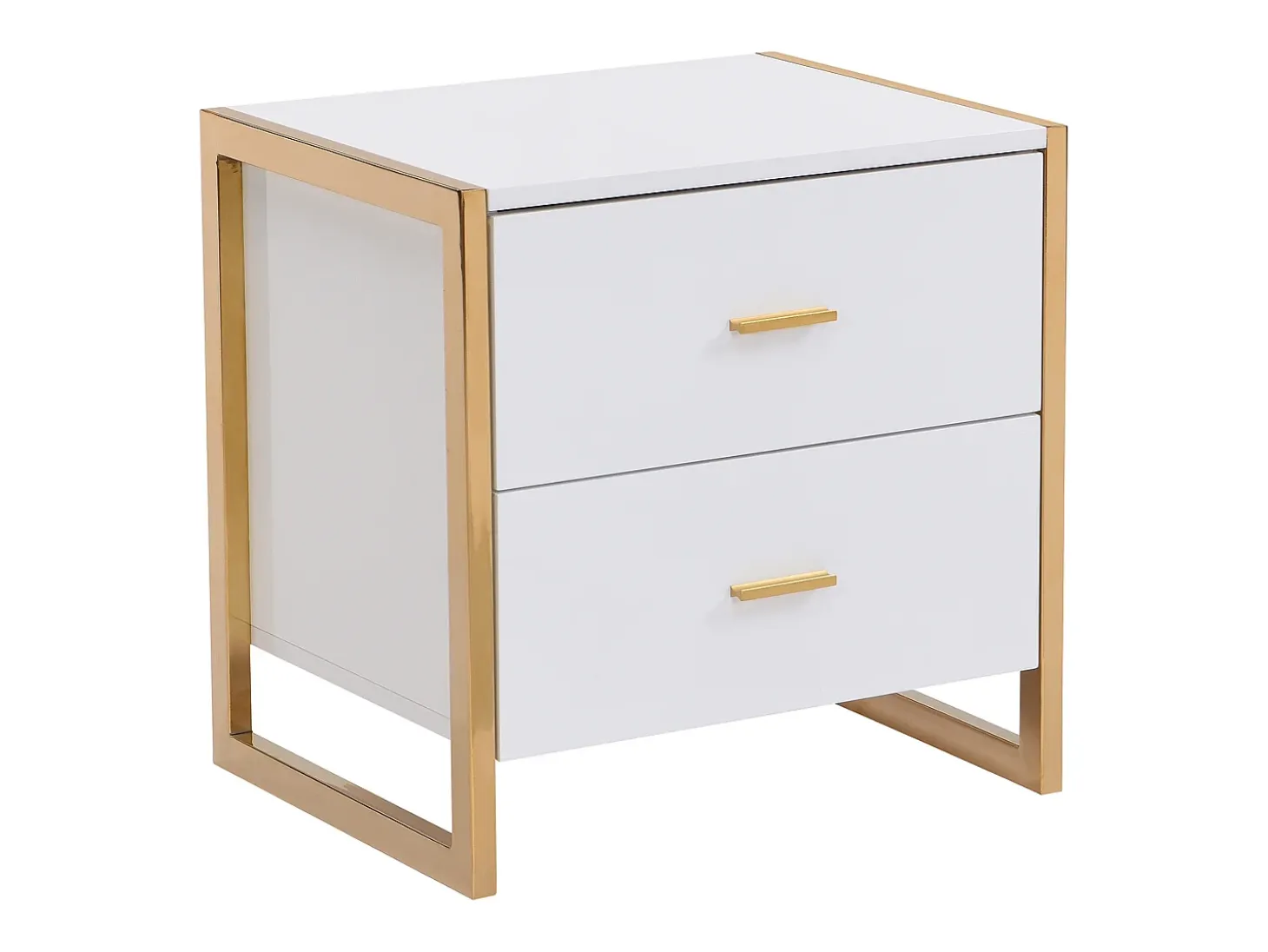Conjunto 2 mesas cabeceira 2 gavetas MDF lacado branco e dourado OMBRELIA Pascal Morabito
