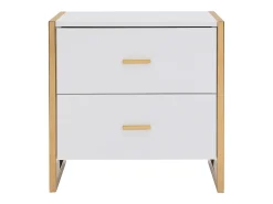 Conjunto 2 mesas cabeceira 2 gavetas MDF lacado branco e dourado OMBRELIA Pascal Morabito